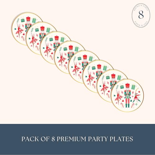 Whimsical Nutcracker Dessert Plates - Pack of 8, 8.25 Inch Holiday Tableware