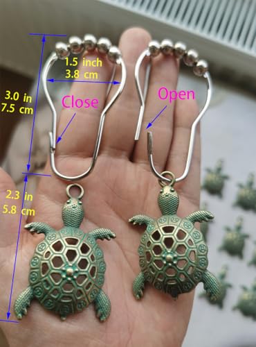 Decorative Green Sea Turtle Shower Curtain Hooks - Silver Rings