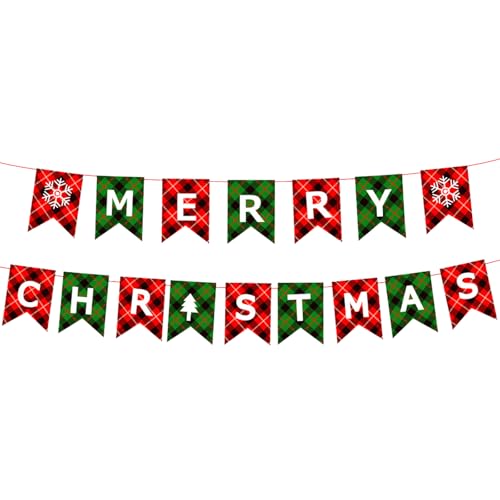 Glittery Merry Christmas Banner Red and Green Hanging Garland Sign