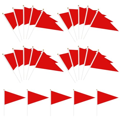 25 Pack Red Pennant Flags - Mini Handheld Flags for Parties & Events