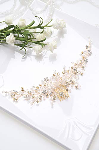 Denifery Crystal Bridal Hair Comb Gold Wedding Headpiece 11.8 Inch