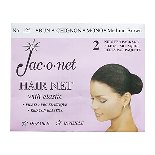 Jac-O-Net Tiny Mesh Hair Net - Medium Brown Chignon Bun Size (2 Pack)