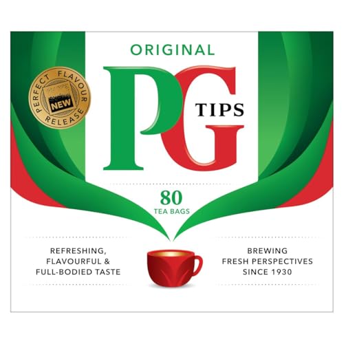 PG Tips Black Tea Bags Non-Pyramid 80 Count Pack of 1 - Classic British Flavor