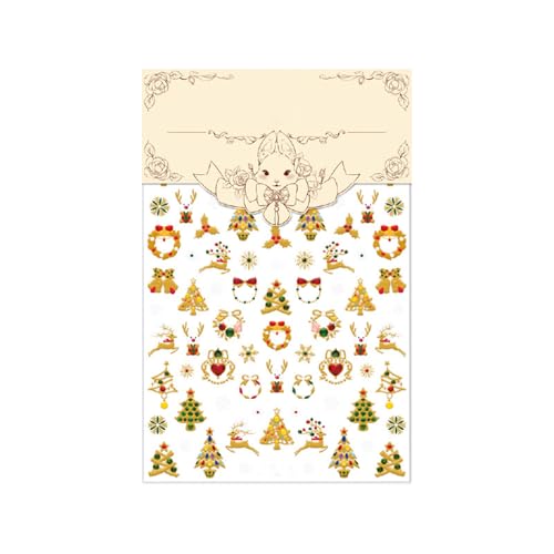 5D Embossed Christmas Nail Stickers Glitter Gold Xmas Tree Decals
