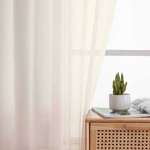 Cream Sheer Curtains 84" Long - Set of 2 Modern Drapes