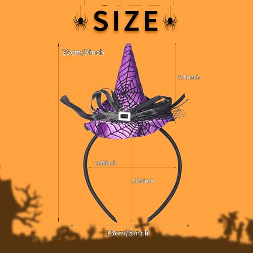 Doneace Halloween Witch Hat Headband Spiderweb Hair Hoop Costume Prop