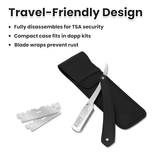 Keropy Black Wooden Handle Shavette Straight Razor for Men