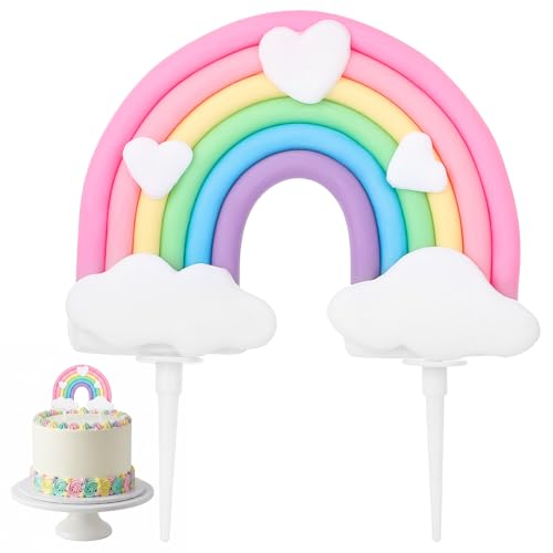 Pastel Rainbow Cake Topper for Birthday Parties - Soft Pottery Decoration