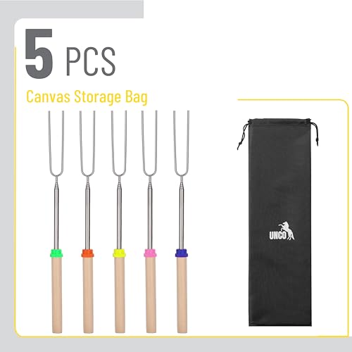 UNCO 32" Extendable Marshmallow Roasting Sticks - 5 Pack with Wood Handles
