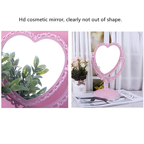 Pink Heart-Shaped Makeup Mirror with 360° Rotation - Double Vanity Mirror for Bathroom & Bedroom