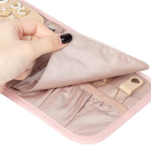 BELALIFE Pink Travel Jewelry Case - Compact Organizer Roll for Accessories