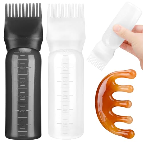 ProSuites 2 Pack 6 oz Root Comb Applicator Bottle for Hair Oil & Dye