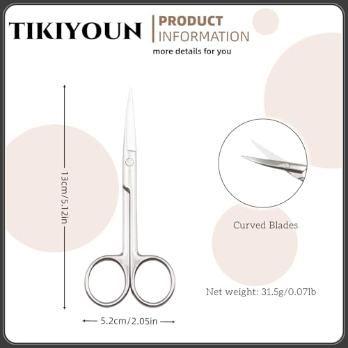 TIKIYOUN 5.12-Inch Curved Grooming Scissors - Stainless Steel Cuticle, Nail, Eyebrow & Mustache Trimmer