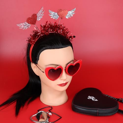 Needzo Valentine's Day Heart Bopper Headband with Sparkly Angel Wings
