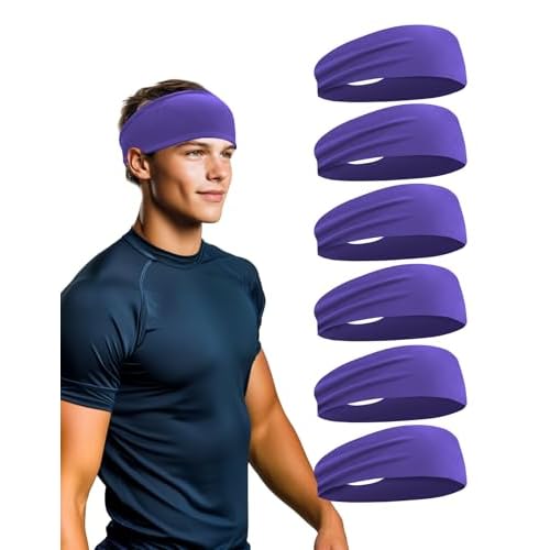6 Pack Sport Headbands for Men & Women, Sweat Wicking Workout Sweatband, Bright Hairband for Running, Cycling, Football, Yoga