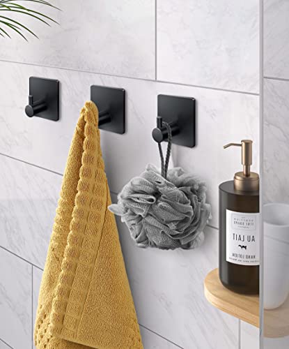 Heavy Duty Adhesive Towel Hooks - 6 Pack, Black Stainless Steel