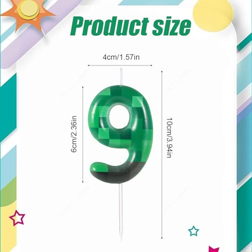 TNT Themed Number Birthday Candle - Green Pixel Cake Topper