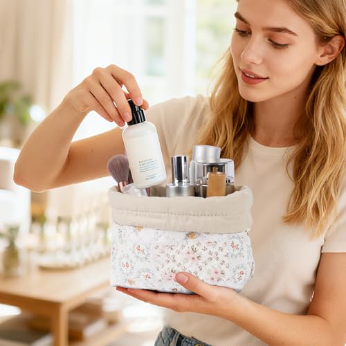 Playexen Quilted Drawstring Makeup Bag, Cute Travel Cosmetic Pouch