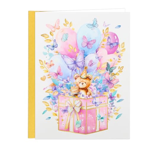 3D Butterfly Birthday Card for Daughter | Gold Foil Teddy Bear Design