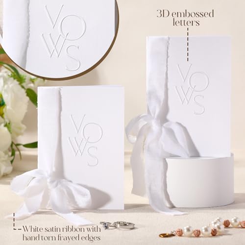 Honoson White Embossed Wedding Vow Book with Elegant Lettering - Keepsake