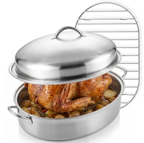 Silver 18.1-Inch Stainless Steel Roasting Pan with Rack and Lid
