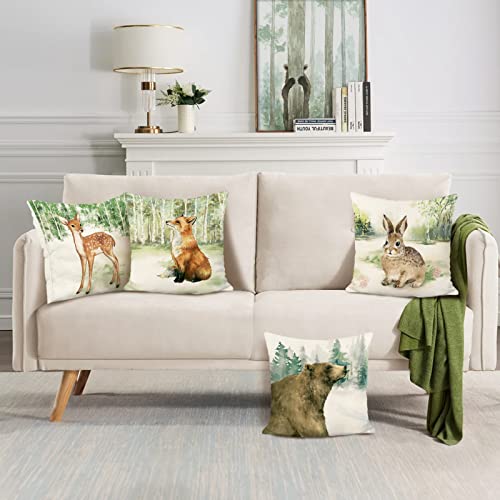 Bonhause Forest Animals Pillow Covers Set of 4 - 18x18 Inch Decorative Cases