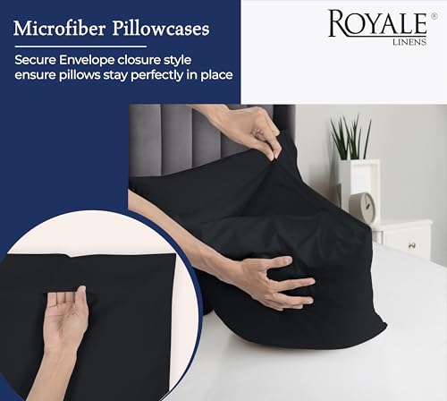 Royale Linens King Pillowcase Set - 2 Pack Brushed Microfiber - Black