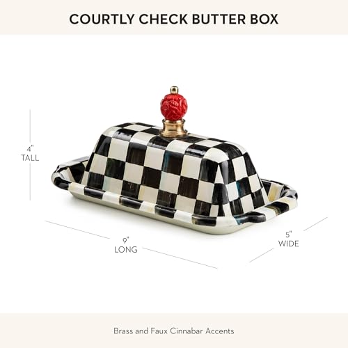 Enamel Butter Box with Lid - Black and White Courtly Check