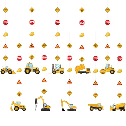 Construction Birthday Party Banner Set - 10 Pack Vehicle Garlands
