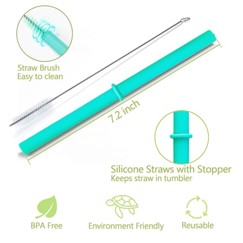 Homestockplus 10oz Wheat Straw Reusable Cups with Lids & Straws - Blue & Green