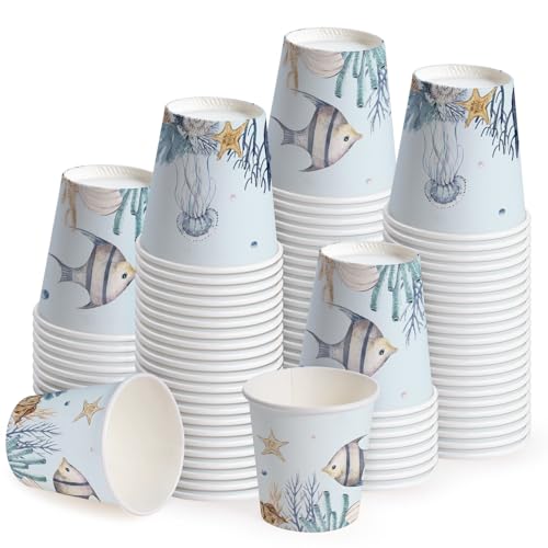 WRAPAHOLIC 3oz Disposable Bathroom Cups - Blue Seafish, 100 Pack