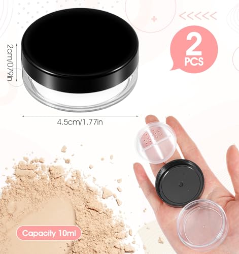 Thrymme 2 Pcs Loose Powder Container 10ml Refillable Travel Makeup Compact