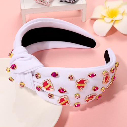 Mokkia Red Beaded Horseshoe Top Knot Headband with Rhinestones