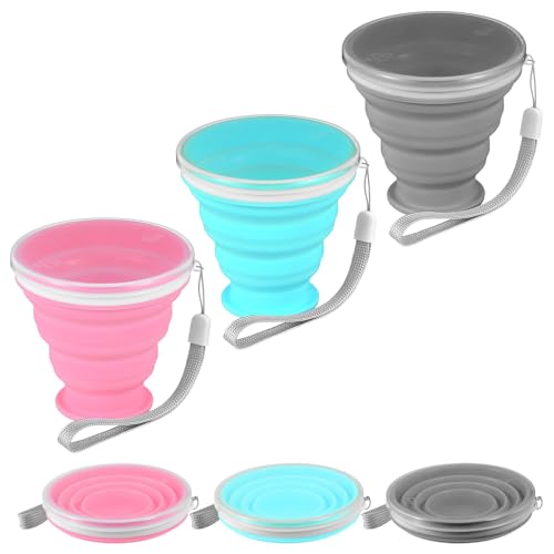 3 Pack Collapsible Cups for Traveling,Collapsible Travel Cup,Portable Reusable Silicone Drinking Folding Cup Set with Lid for Outdoor Adventures,Camping, Hiking, and Daily Use