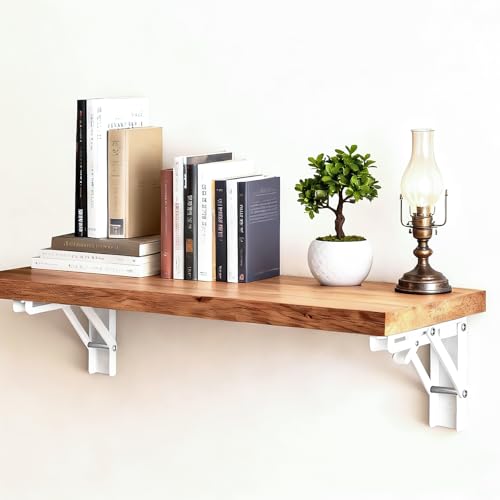 Paysky 8 Inch White Folding Shelf Brackets Set of 2 Heavy Duty Wall-Mounted Space Saving DIY