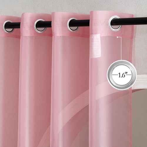 NICETOWN Pink Sheer Curtains 54" x 96" - Grommet Window Treatments (2 Panels)