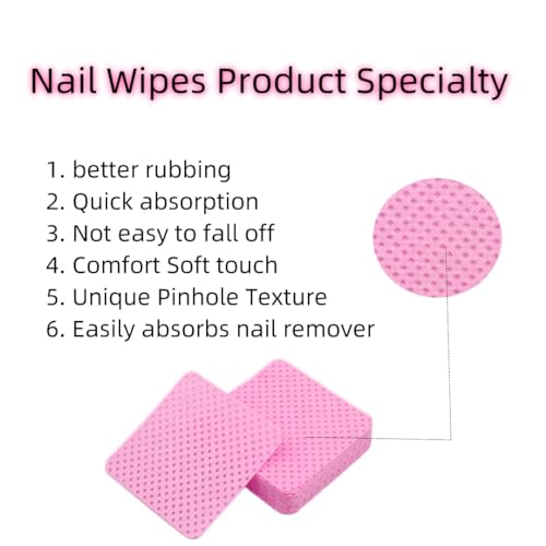 1800 PCS Lint Free Nail Wipes & Gel Polish Remover Pads, Pink