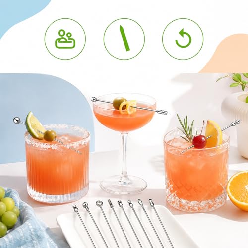 9-Piece Stainless Steel Cocktail Picks Set - Reusable Garnish Skewers
