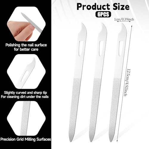 ZEYIYER 6 PCS Stainless Steel Metal Nail Files with Cleaner Tips