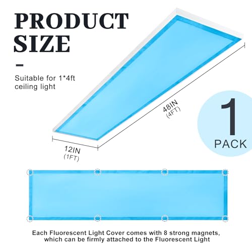 Magnetic Fluorescent Light Cover 1x4 ft - Blue Filter for Glare Relief