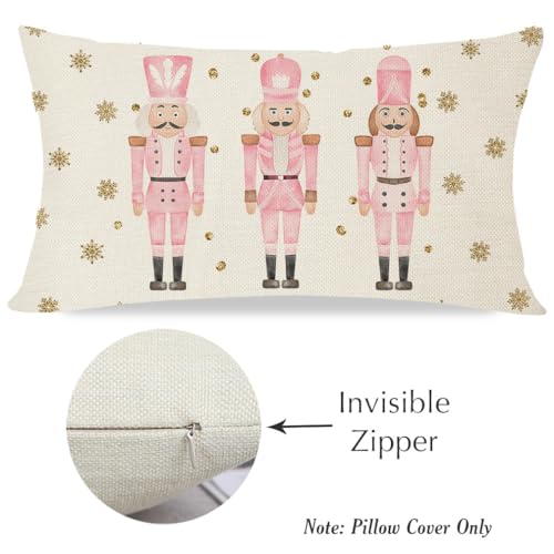 Pink Nutcracker Christmas Pillow Cover 12x20 Inch - Farmhouse Holiday Decor