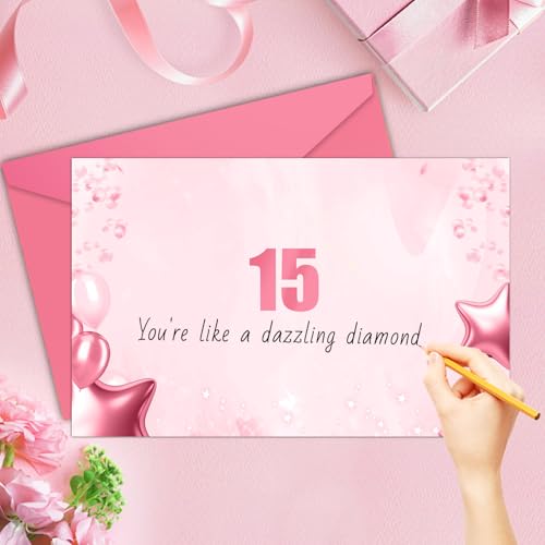 15th Birthday Card with Envelope - Fun Retro Design for Girls