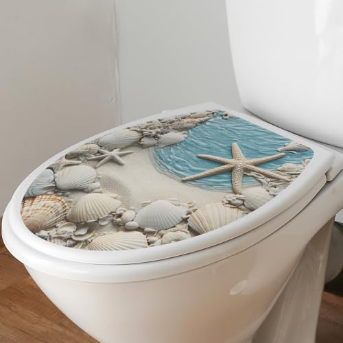 BooDecal Ocean Series Wall Decals for Bathroom Toilet Lid Cover Tropical Fish & Seashells 13x14.6 Inches