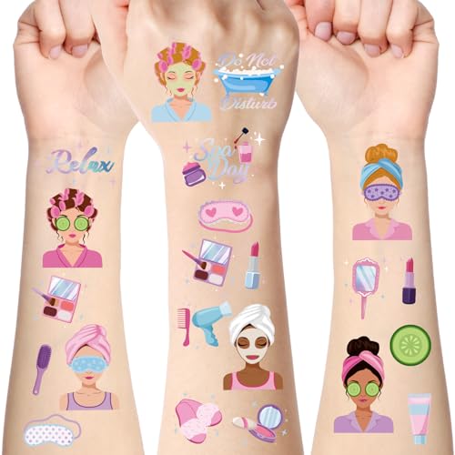 Hxezoc Girls Spa Party Temporary Tattoos 120 Pcs Slumber Birthday Supplies