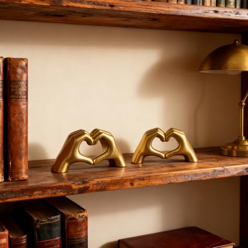 Gold Mini Heart Hands Sculpture - 2 Pack Modern Decoration
