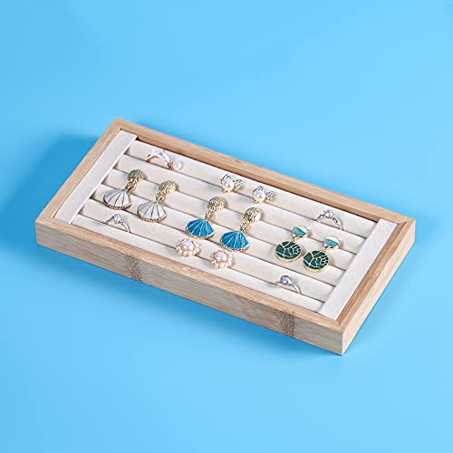 Beige Velvet Bamboo Ring Display Holder for Jewelry Storage