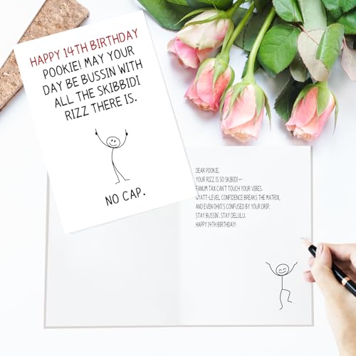 Funny 14th Birthday Card with Gen Z Slang - Premium Quality