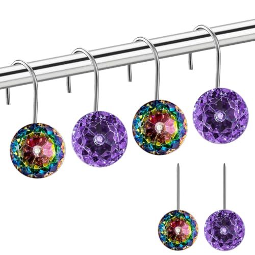 12PCS Purple & Colorful Rainbow Shower Curtain Hooks, Rustproof Bathroom Decor