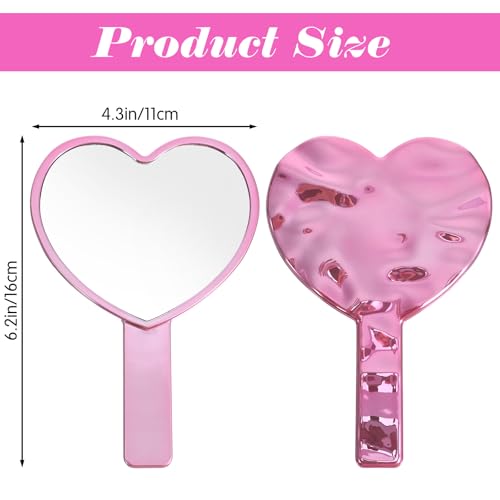 Heart Shaped Handheld Mirror - Pink Water Ripple Makeup Mirror with Handle