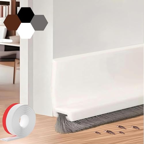 39-Inch White Door Draft Stopper with Brush - Adhesive Seal for Gaps